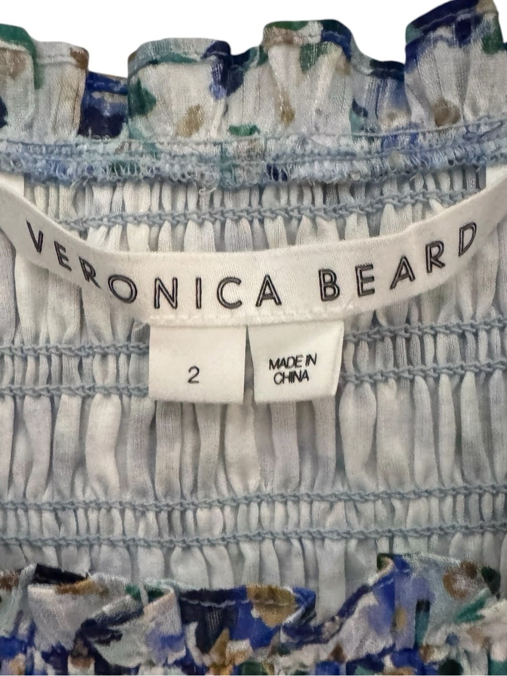Veronica Beard Blue Floral Smocked Mini Dress Ruffle Sleeve Tiered Cotton Size 2 - Picture 6 of 11